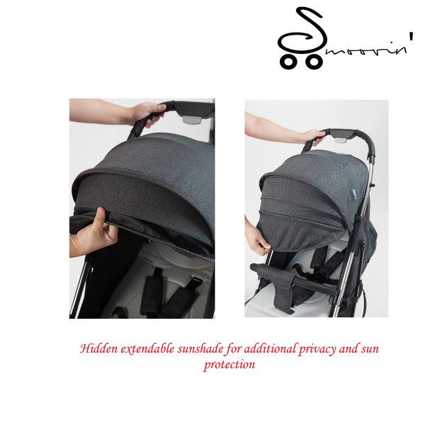 Smoovin Compact Travel Stroller - Dark Gray w/ Black Frame