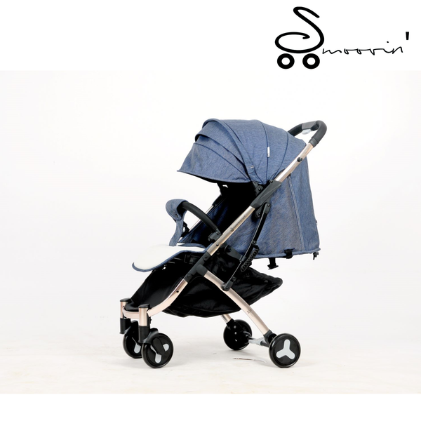 Smoovin Compact Travel Stroller - Denim Blue w/ Silver Frame