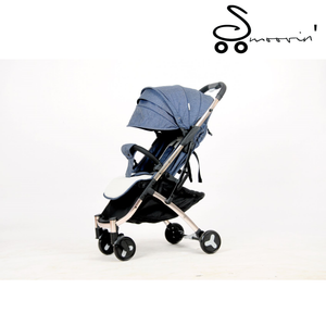 Smoovin Denim Blue Silver Frame Compact Stroller