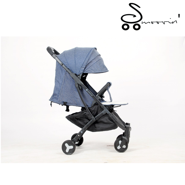 Smoovin Compact Travel Stroller - Denim Blue w/ Black Frame