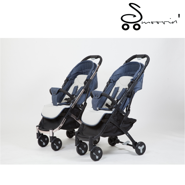 Smoovin Compact Travel Stroller - Denim Blue w/ Silver Frame